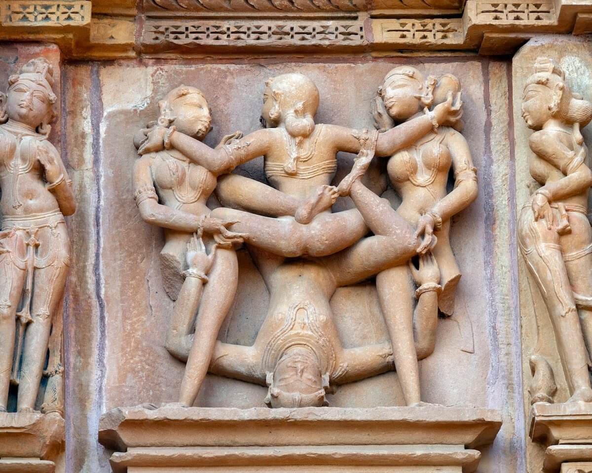 Erotic sculptures at the temples at Khajuraho - India